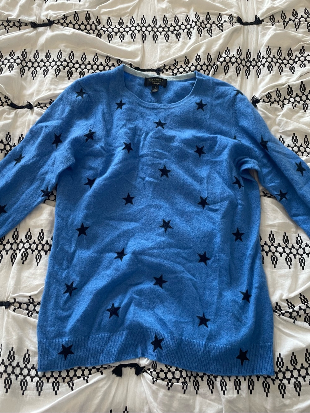 Charter Club Blue Star Pattern Cashmere Sweater